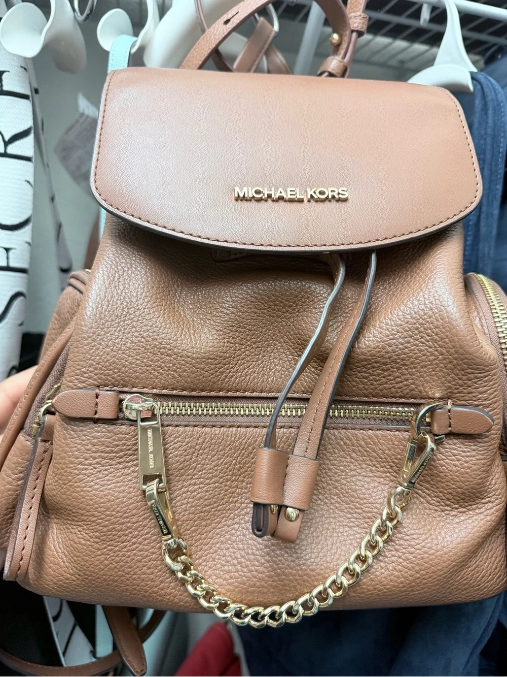 Michael Kors Brown Leather Backpack with Gold Hardware